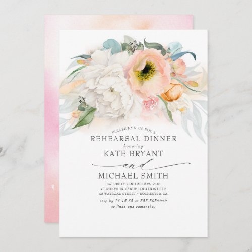 Peach and Pink Floral Modern Rehearsal Dinner Invitation