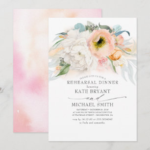 Peach and Pink Floral Modern Rehearsal Dinner Invitation