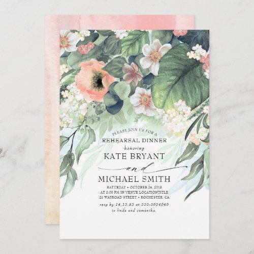 Peach and Pink Floral Modern Rehearsal Dinner Invitation