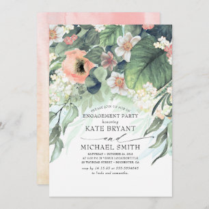 Peach and Pink Floral Vintage Engagement Party Invitation