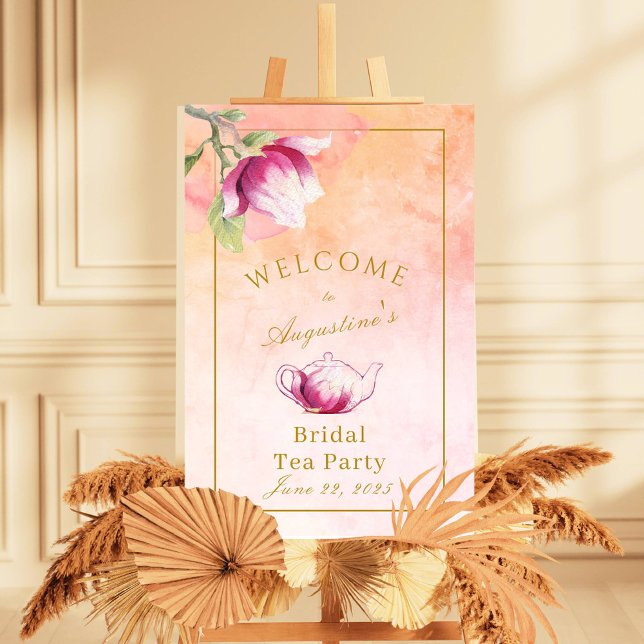 Peach and Pink Magnolia Bridal Tea Welcome Poster (Welcome to the Peach and Pink Bridal Tea)