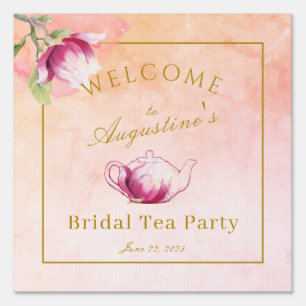 Peach and Pink Magnolia Bridal Tea Welcome Sign