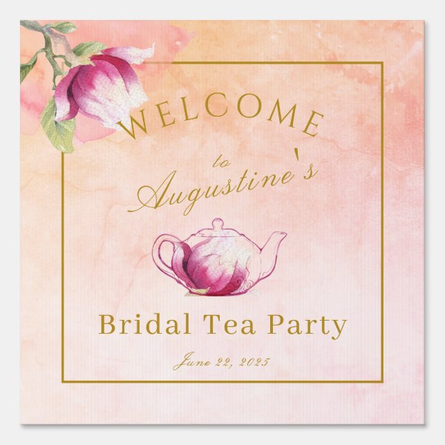 Peach and Pink Magnolia Bridal Tea Welcome Sign (Front)