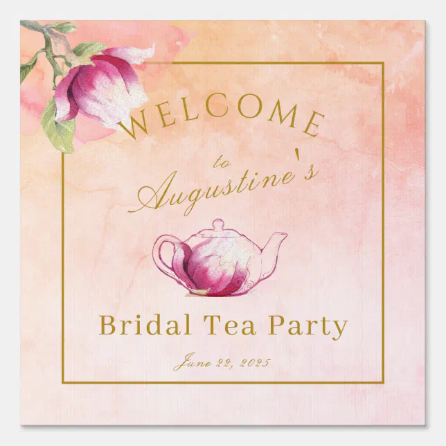 Peach and Pink Magnolia Bridal Tea Welcome Sign | Zazzle
