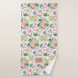 Peach and pink peonies pattern bath towel set