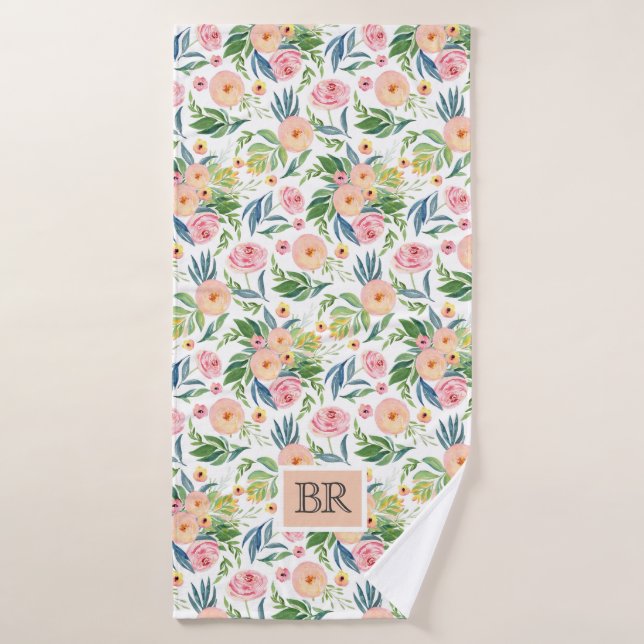 Peach and pink peonies pattern bath towel set (Bath Towel)