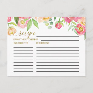 Peach and Pink Peony Bridal Shower Recipe Cards