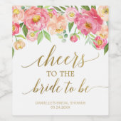 Peach and Pink Peony Cheers to the Bride To Be Wine Label (Single Label)