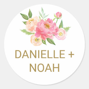 Peach and Pink Peony Flower Wedding Envelope Seals