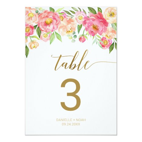 Peach and Pink Peony Flowers 5x7&quot; Table Number
