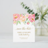 Peach and Pink Peony Flowers 80th Birthday Save The Date (Standing Front)