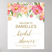 Peach and Pink Peony Flowers Bridal Shower Welcome Poster (Front)