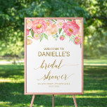 Peach and Pink Peony Flowers Bridal Shower Welcome Poster<br><div class="desc">This peach and pink peony flowers bridal shower welcome poster is perfect for an elegant wedding shower. The floral design features a beautiful arrangement of watercolor peonies in shades of blush and coral matched with dainty faux gold foil calligraphy. Customize the poster with the name of the bride-to-be, and the...</div>