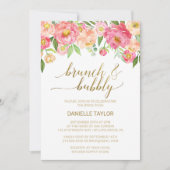 Peach and Pink Peony Flowers Brunch and Bubbly Invitation (Front)