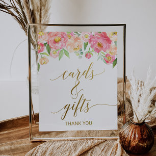 Peach and Pink Peony Flowers Cards and Gifts Sign