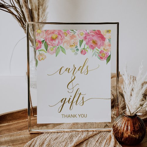 Peach and Pink Peony Flowers Cards and Gifts Sign