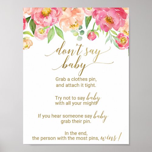 Peach and Pink Peony Flowers Dont Say Baby Sign