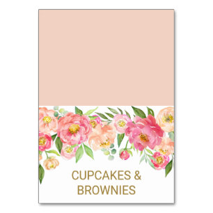 Peach and Pink Peony Flowers Food Tent Cards
