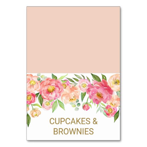 Peach and Pink Peony Flowers Food Tent Cards
