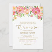 Peach and Pink Peony Flowers Quinceanera Invitation (Front)