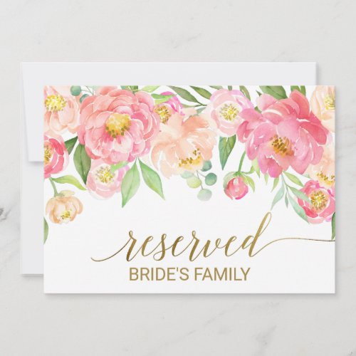 Peach and Pink Peony Flowers Reserved Sign Invitation