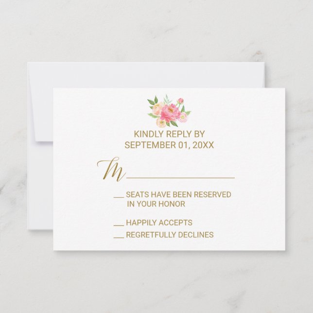 Peach and Pink Peony Flowers RSVP Card (Back)