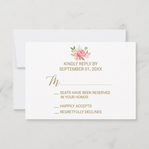 Peach and Pink Peony Flowers RSVP Card