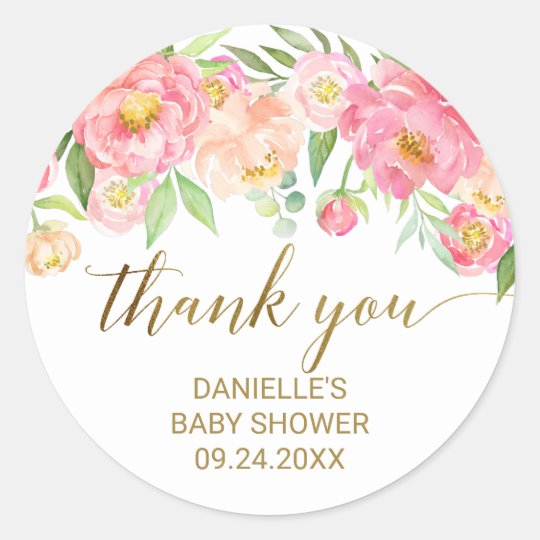 Peach and Pink Peony Flowers Thank You Favor Classic Round ...
