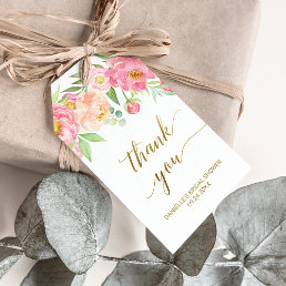 Peach and Pink Peony Flowers Thank You Favor Gift Tags