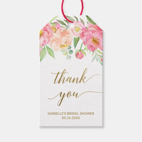 Peach and Pink Peony Flowers Thank You Gift Tags