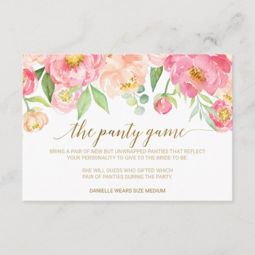 Peach and Pink Peony Flowers The Panty Game Enclosure Card
