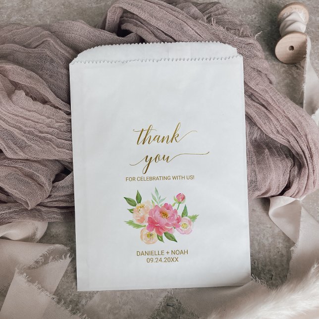 Peach and Pink Peony Flowers Wedding Favor Bags (Creator Uploaded)