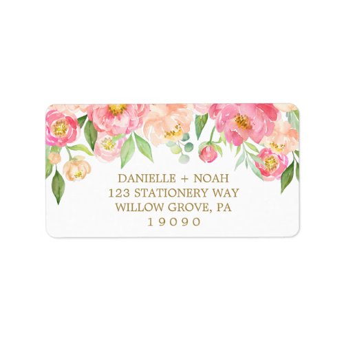 Peach and Pink Peony Flowers Wedding Label