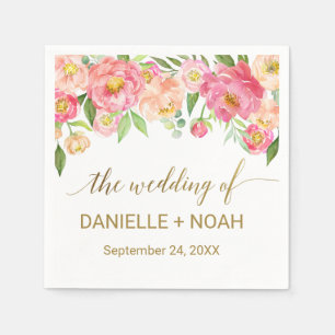 Peach and Pink Peony Flowers Wedding Napkins