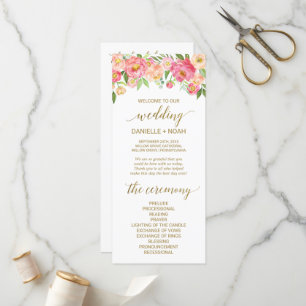 Peach and Pink Peony Flowers Wedding Program