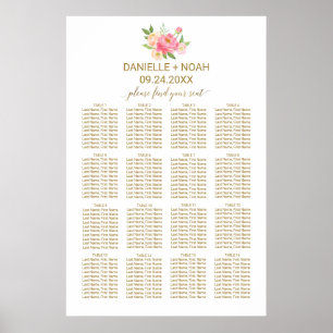 Peach and Pink Peony Flowers Wedding Seating Chart