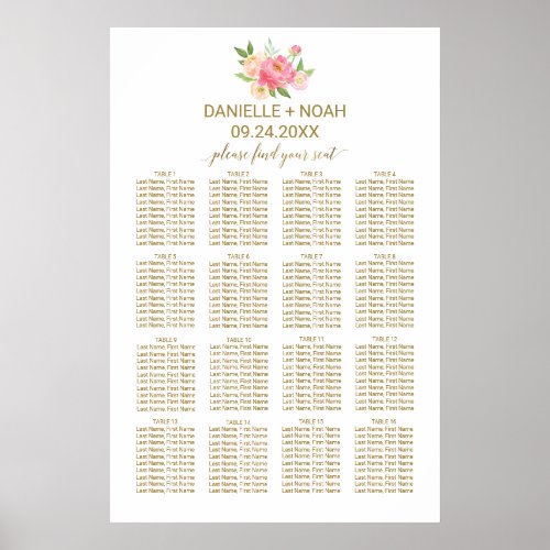 Peach and Pink Peony Flowers Wedding Seating Chart