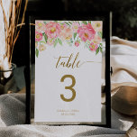 Peach and Pink Peony Flowers Wedding Table Number<br><div class="desc">This peach and pink peony flowers wedding table number card is perfect for an elegant wedding. The floral design features a beautiful arrangement of watercolor peonies in shades of blush and coral matched with dainty faux gold foil calligraphy. Add each table number that you need to your cart individually. Please...</div>