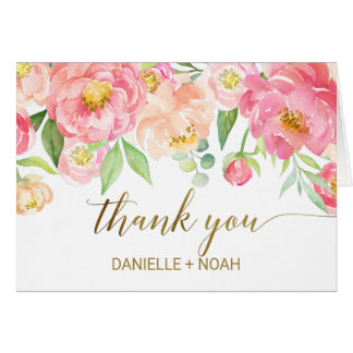 Peach and Pink Peony Flowers Wedding Thank You