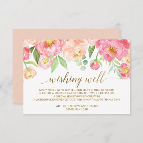 Peach and Pink Peony Flowers Wedding Wishing Well Enclosure Card