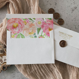 Peach and Pink Peony Lined Wedding Invitation Envelope