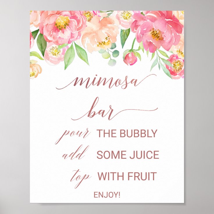 Peach and Pink Peony Rose Gold Mimosa Bar Sign | Zazzle