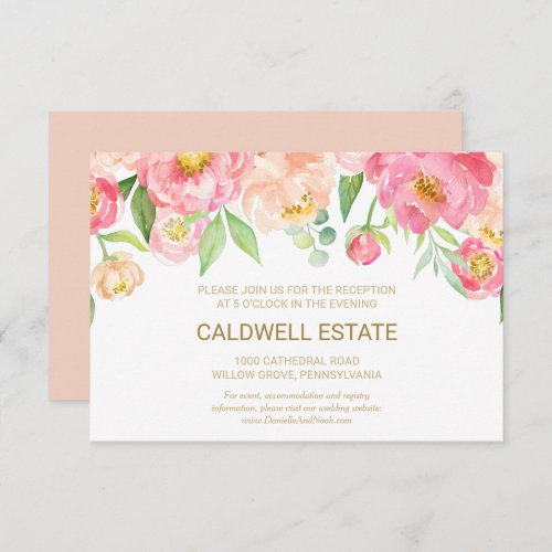 Peach and Pink Peony Wedding Reception Card