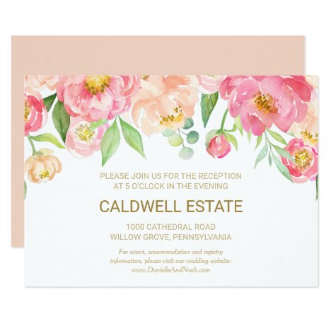 Peach and Pink Peony Wedding Reception Insert Invitation