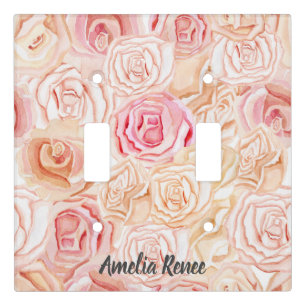Peach and Pink Rose Watercolor Personalized Baby B Light Switch Cover