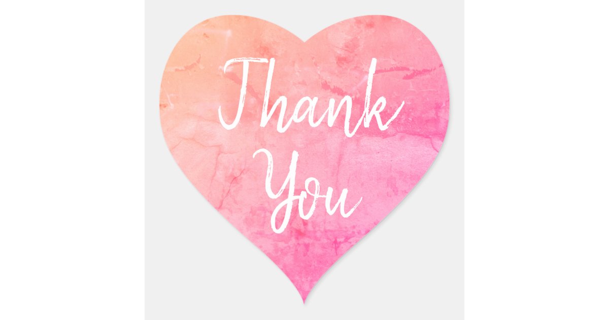 Peach and Pink Vintage Ombre Wedding Thank You Heart Sticker | Zazzle