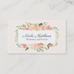 Peach and Pink Watercolor Floral Business Card