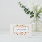 Peach and Pink Watercolor Floral Business Card (Standing Front)