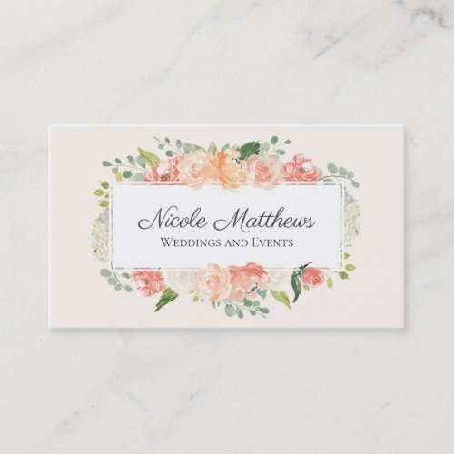Peach and Pink Watercolor Floral Business Card