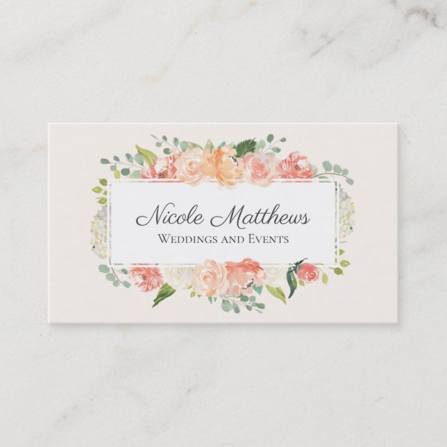 Peach and Pink Watercolor Floral Business Card (Front)